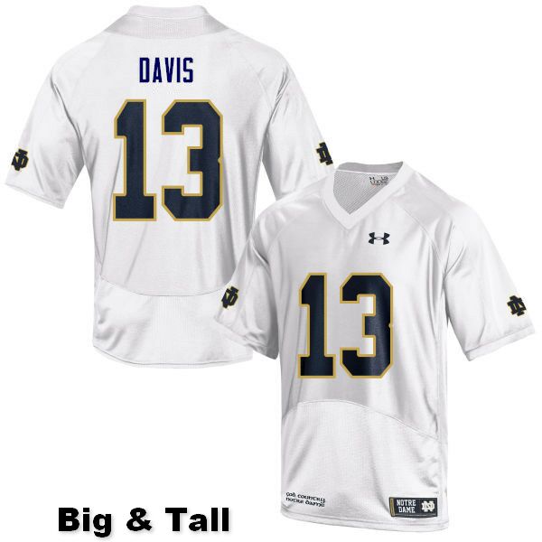 Men's NCAA Notre Dame Fighting Irish #13 Avery Davis Stitched College Under Armour Authentic White Big & Tall Football Jersey IK10L01SU